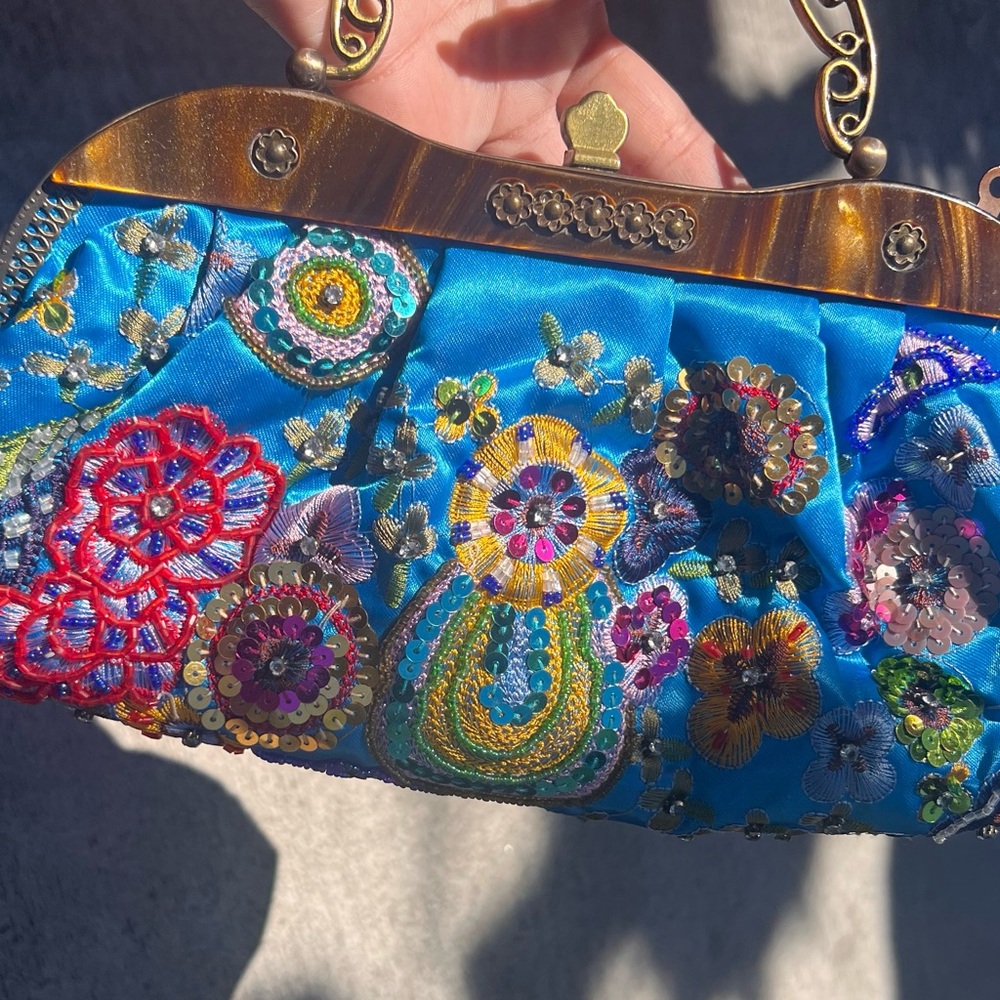Embroidered Blue Mini Bag - Picture 2 of 7